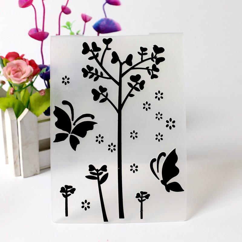 Дерево Цветок Лист Рамка Пластиковые Папки Для Тиснения Трафарет для DIY Скрапбукинг Альбом Карты Декор Шаблон Гора