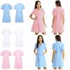 S-XXL Women Adults Lapel Collar Short Sleeve Nurse Scrub Dress - Button Front Solid Color Hospital Lab Coat Uniform