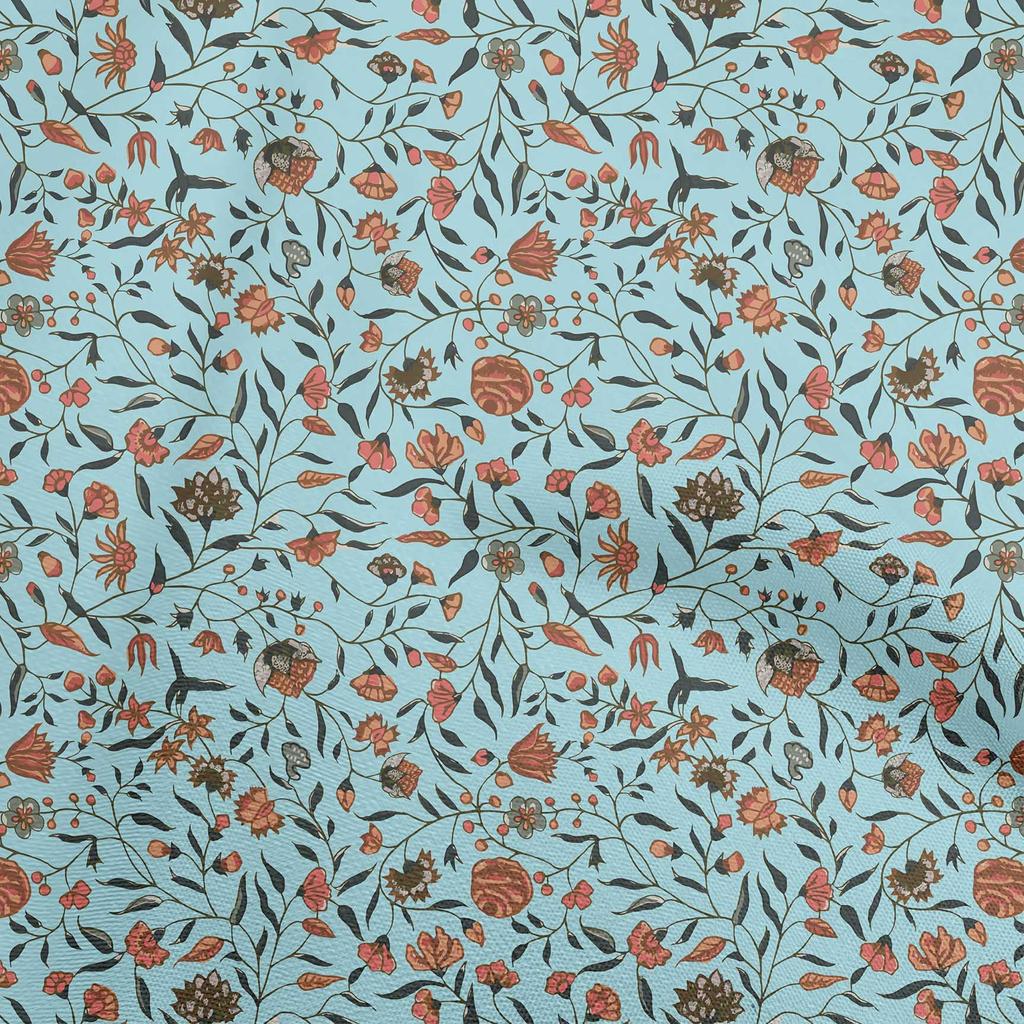 oneOone Cotton Flex Light Blue Fabric Asian Suzani  Diy Clothing Quilting Fabric Print Fabric By Yard 40 Inch