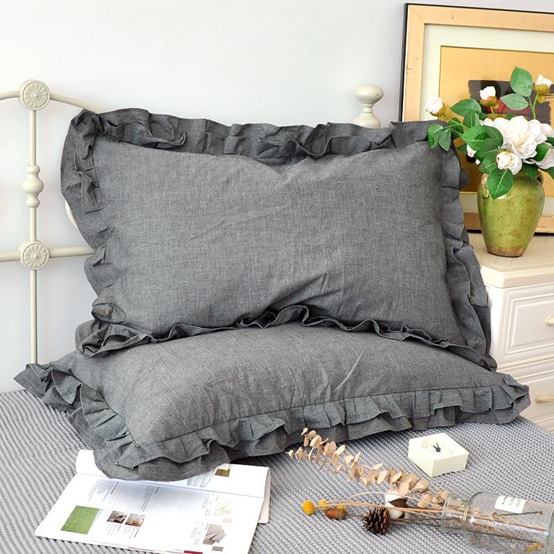 1 Pair European Style Cotton Wrinkle Elegant Pillow Cases Ruffle Design Pillow Cover Ruffle Princess Pillowcase 48*74cm
