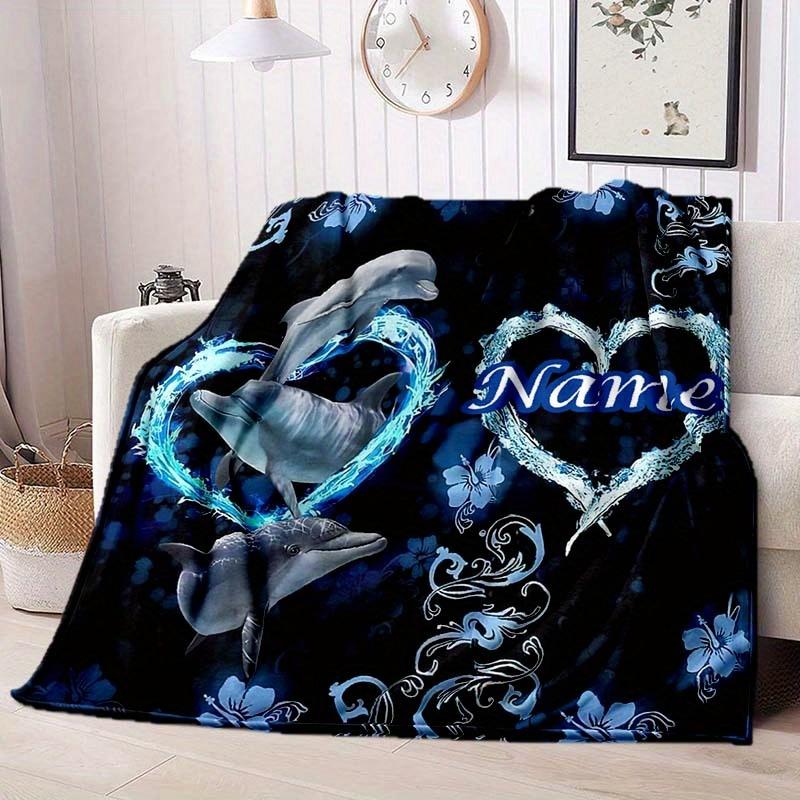 Love Dolphins Customize Your Name Blanket Warm Comfortable And Soft Blankets Are Suitable For Home Lunch Break Blanket Office Sofa Sofa Gift To