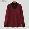 INCERUN Spring Autumn Men Long Sleeve Stitching Casual Loose Knitted Pullovers Tops