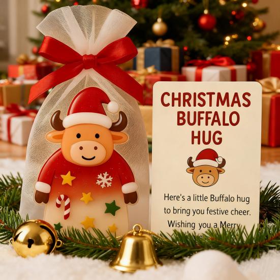 Christmas Pocket Hug Gift Mini Buffalo Pocket Hug Token with Heartwarming Cards Emotional Support Gifts for Friends Family