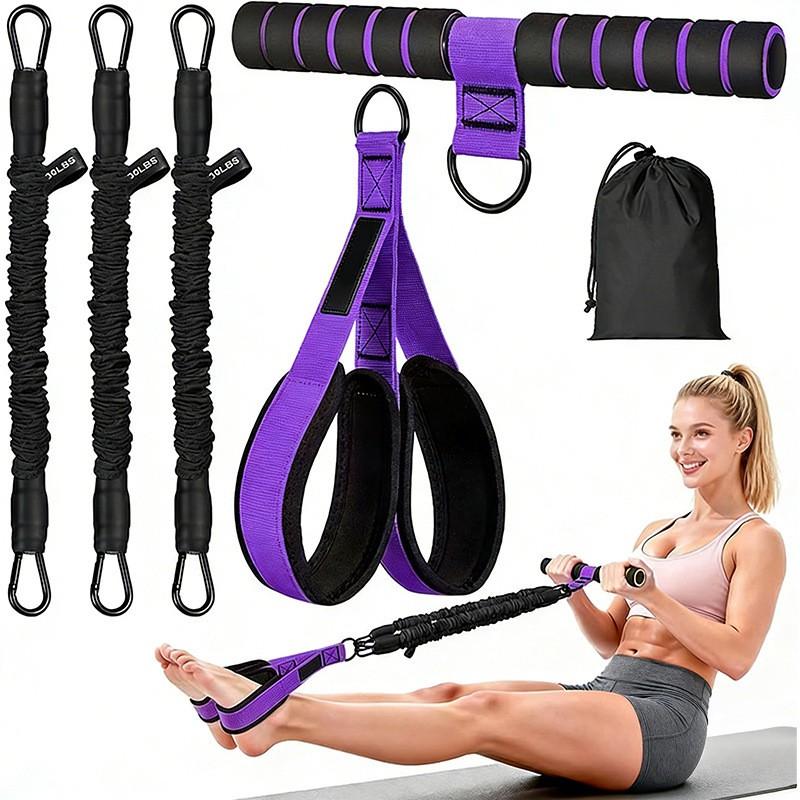 Adjustable Foot Loop Resistance Band With Detachable Dual-Color Handles Yoga Stretching Fitness Training