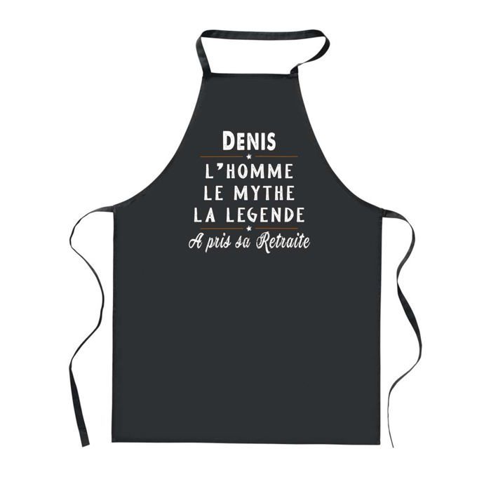 Tablier de cuisine - Denis Retraite - Noir - Impression bretonne - Coton résistant lavable 40°C