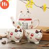 Привет, милый японский фарфоровый чайный сервиз Lucky Cat, креативный керамический чайный сервиз Maneki Neko, чайник с ситечком, офисный чайник, кружка для воды