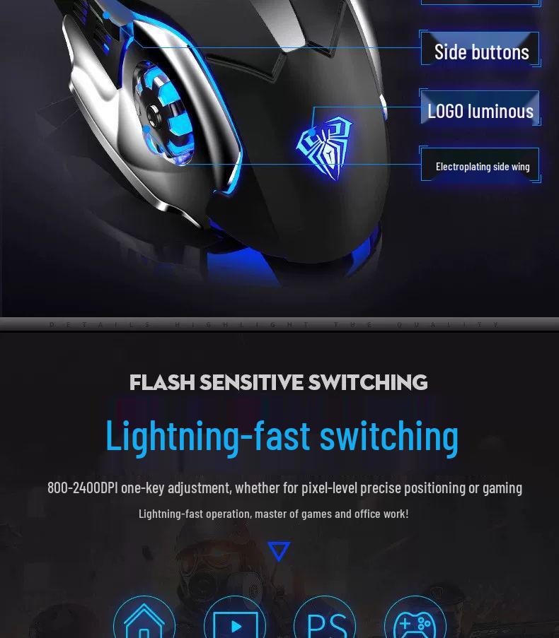 Игровая проводная мышь Wolf Spider S20 с подсветкой для ПК и ноутбука
