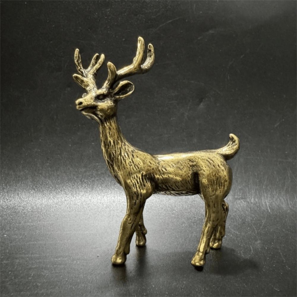 Brass Deer Figurine Decoration Three-Dimensional Miniature Elk Ornament Christmas Gift