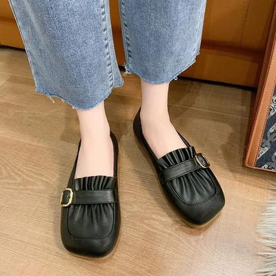 Модные весенние женские туфли на плоской подошве с квадратным носком, модные легкие повседневные туфли без застежек для женщин, женские балетки для офиса и отдыха