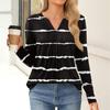 Women's Fashion Casual Long Sleeve Shirt Color Stripes Printed V Neck Up Tops