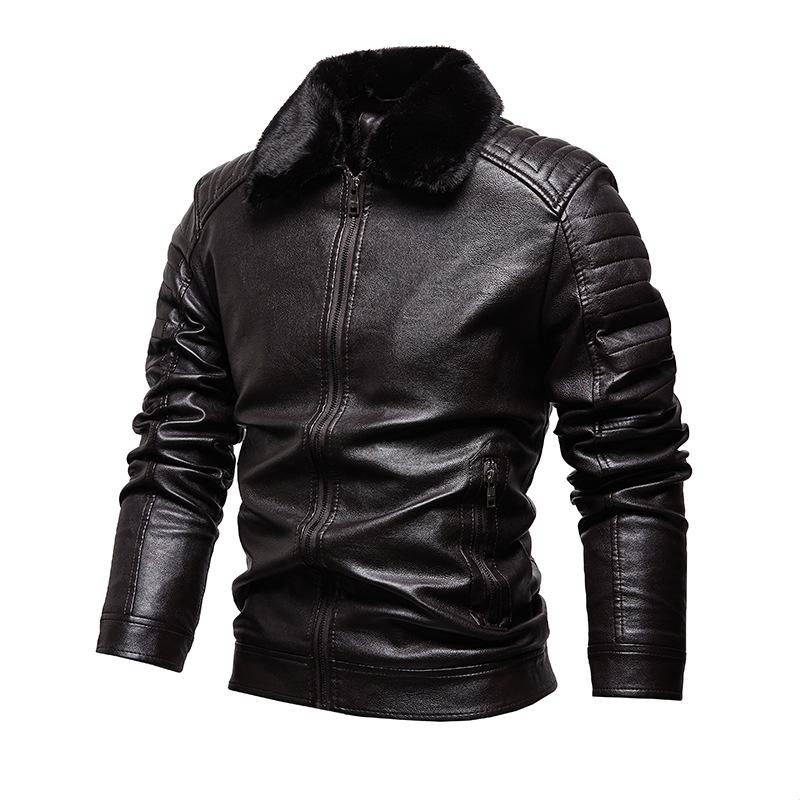 Кожаная куртка для мужчин, кожаная куртка с лацканами и меховым воротником, мужское пальто из ПУ, мотоциклетный костюм и плюшевая кожаная куртка