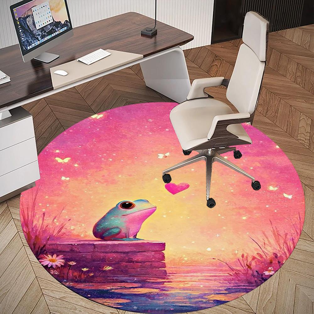 1PC Frog Heart Fantasy Round Chair mat Area Rug - Non-Slip, Floor Mat for Office, Bedroom, home decor Christmas Gift c0528054