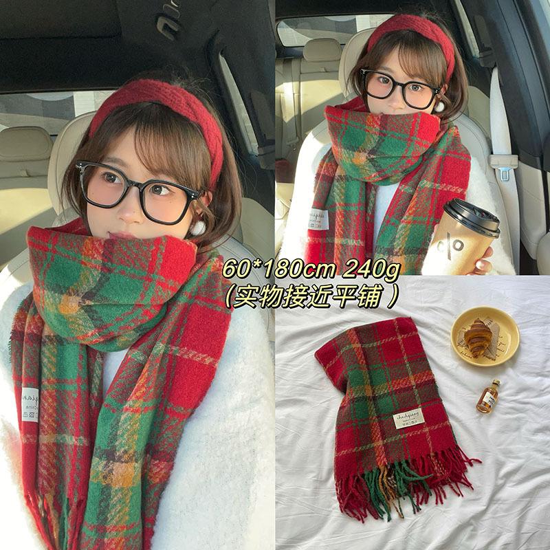 [Dai Green] New Atmosphere Christmas Red Grid Soft Waxy Matching Gift Scarf High-end Style Fashion Scarf