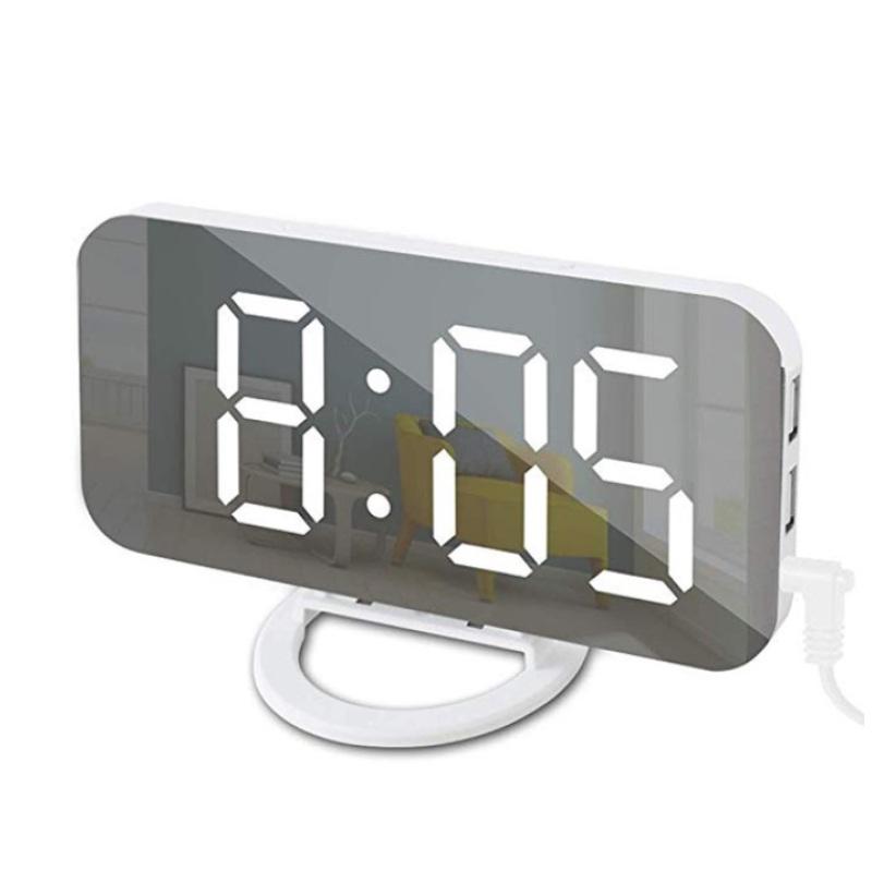 Digital Led Mirror Alarm Clock 2 Ports Usb Charger Snooze Function Adjustable Brightness Led Table