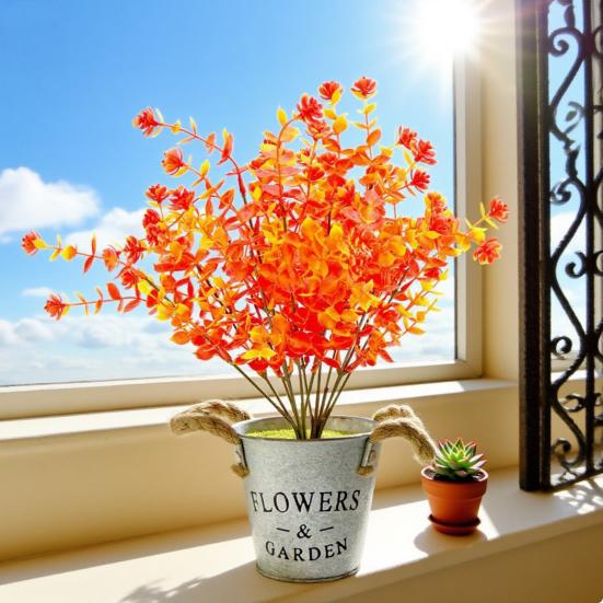 6 Pcs Artificial Fall Flowers UV Resistant Faux Plants Outdoor Decoration Realistic Fake Flower Bundles for Thanksgiving Porch Window Box Planter