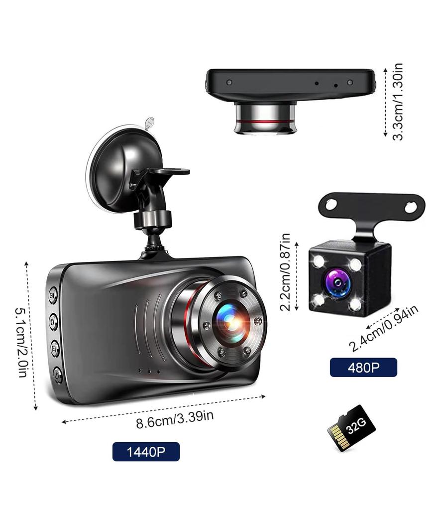 DWCQRTM Первый в видеорегистраторе Передняя и задняя камера Маленький видеорегистратор 1080P Технология коррекции изображения ЖК-экран Широкоугольная автомобильная камера с