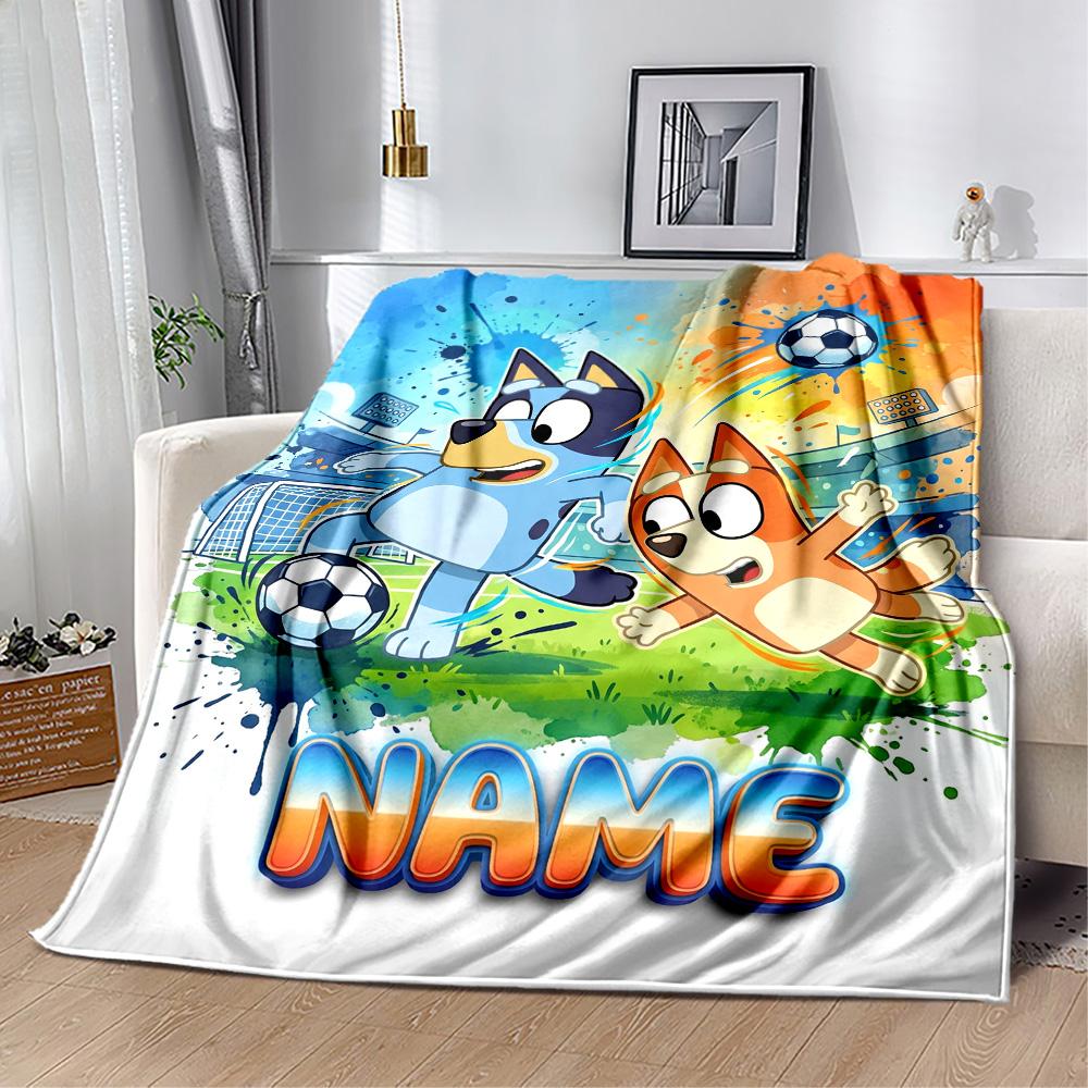 Bluey's Soccer Fun Customize Your Name Blanket Throw Customizable Blanket Soft Warm Cozy Versatile for Sofa Bedding Couch Home Decor