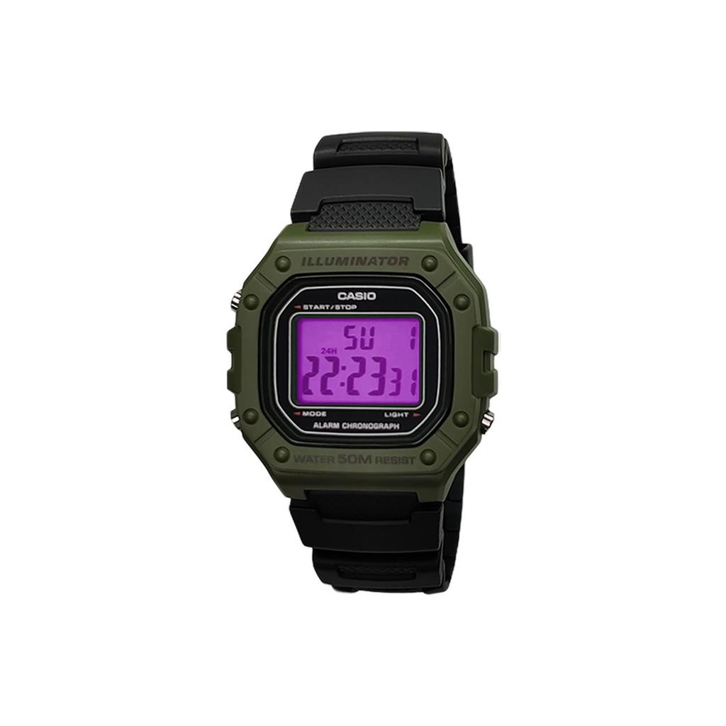 Casio Часы из Коллекции на Заказ Кварцевый Механизм Ремешок из Смолы Мужские Часы Зеленый Циферблат W-218H-3A(Watch5--)