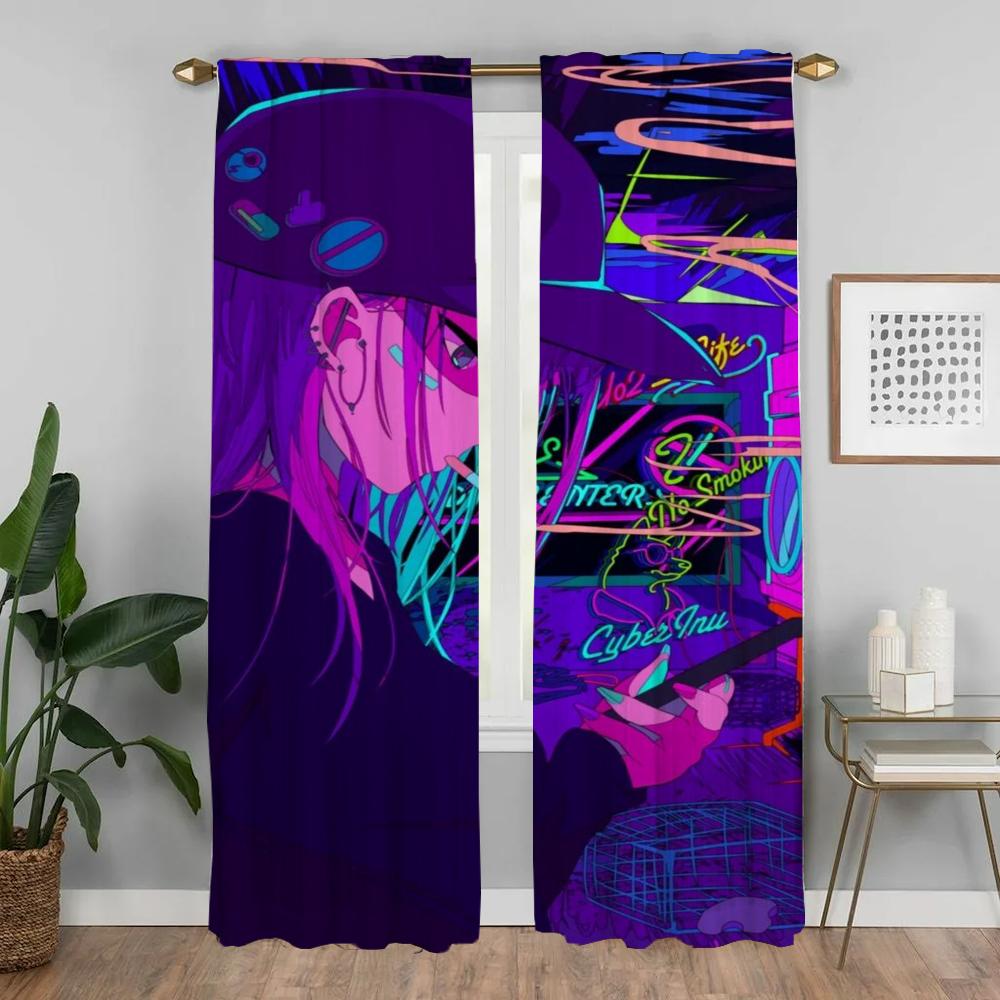 Vaporwave Cybernetic Art Curtains for Living Room Curtain Tulle for Bedroom Partition Shades Halloween Decoration Kitchen Camera
