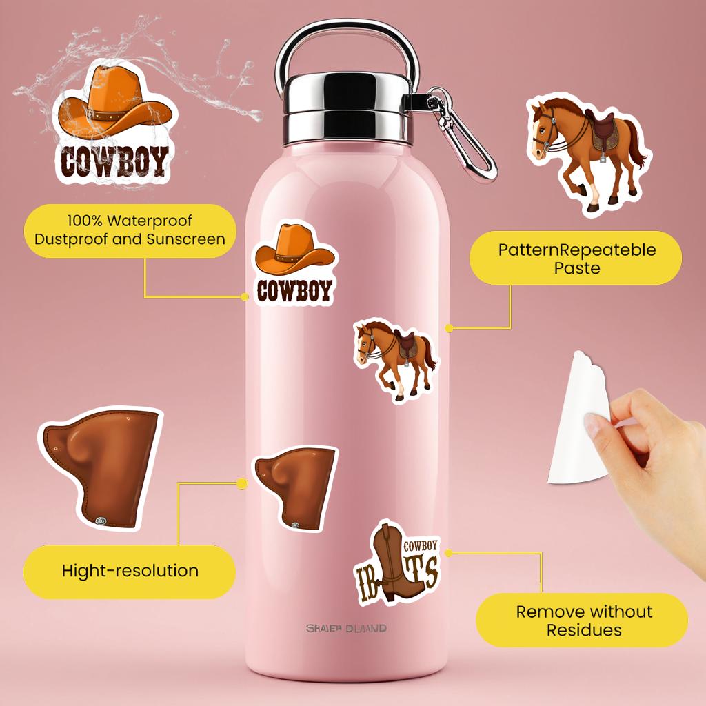 35pcs-50pcs Cartoon Wild West Stickers Cute Western Culture Teacher Reward Stickers DIY Stickers For Laptop Luggage Laptop
