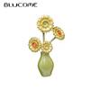 Vintage Van Gogh Sunflower Green Paint Vase Brooch Brooch for Coat Suit Laple Pins New Year Gift