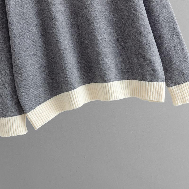 GMXIA Autumn and Winter Style Contrasting Color Round-neck Knitted Sweater Slimming Wide-leg Pants Two-piece Set for Women