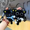 Stripe Scarf Black Cat Plush Keychain Soft Car Key Ring Doll Bag Pendant  School Bag Decoration