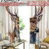 2D FLAT PRINTING 2pcs Curtains (Without Rod) Watercolor Majestic Deer Popular Minimalist Curtains Durable Polyester Curtains