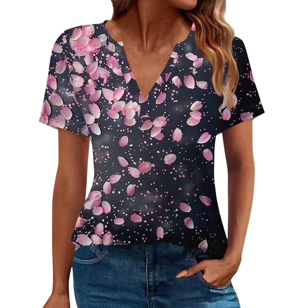 Women's T Shirt Tee Printed Short Sleeve Daily Weekend Fashion Basic V Neck Regular Top