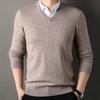 Осень-зима мужской свитер с V-образным вырезом, трикотажный однотонный эластичный пуловер средней длины, формальный деловой стиль, свитер