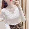 Осенне-зимний топ с высоким воротником из кружевной сетки - Модный белый сетчатый свитер-подкладка
