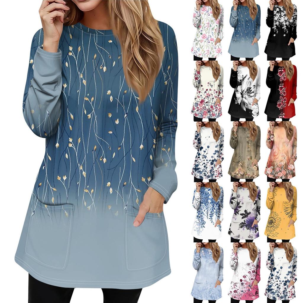 Women's Sweatshirt Pullover Active Sportswear Pocket Print Casual Round Neck Long Sleeve Top