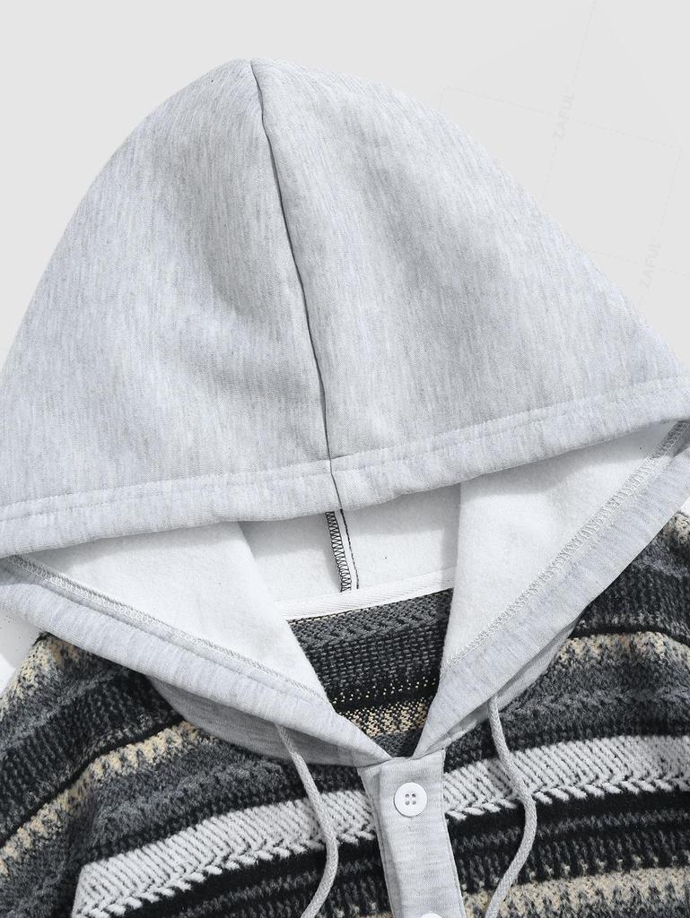 ZAFUL Пушистый свитер с капюшоном на четверть пуговицы и цветными блоками