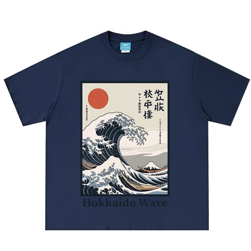 Japanese Style Hokkaido Wave Print T Shirt Unisex Unisex Vintage Tshirt Summer Shortsleeved Loose Casual Cotton Oversized Tshirts
