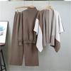 Autumn And Winter Women's Fashion Knitted Suit Color Blocked Shawl Wide Leg Pants Stylish Three Piece Set