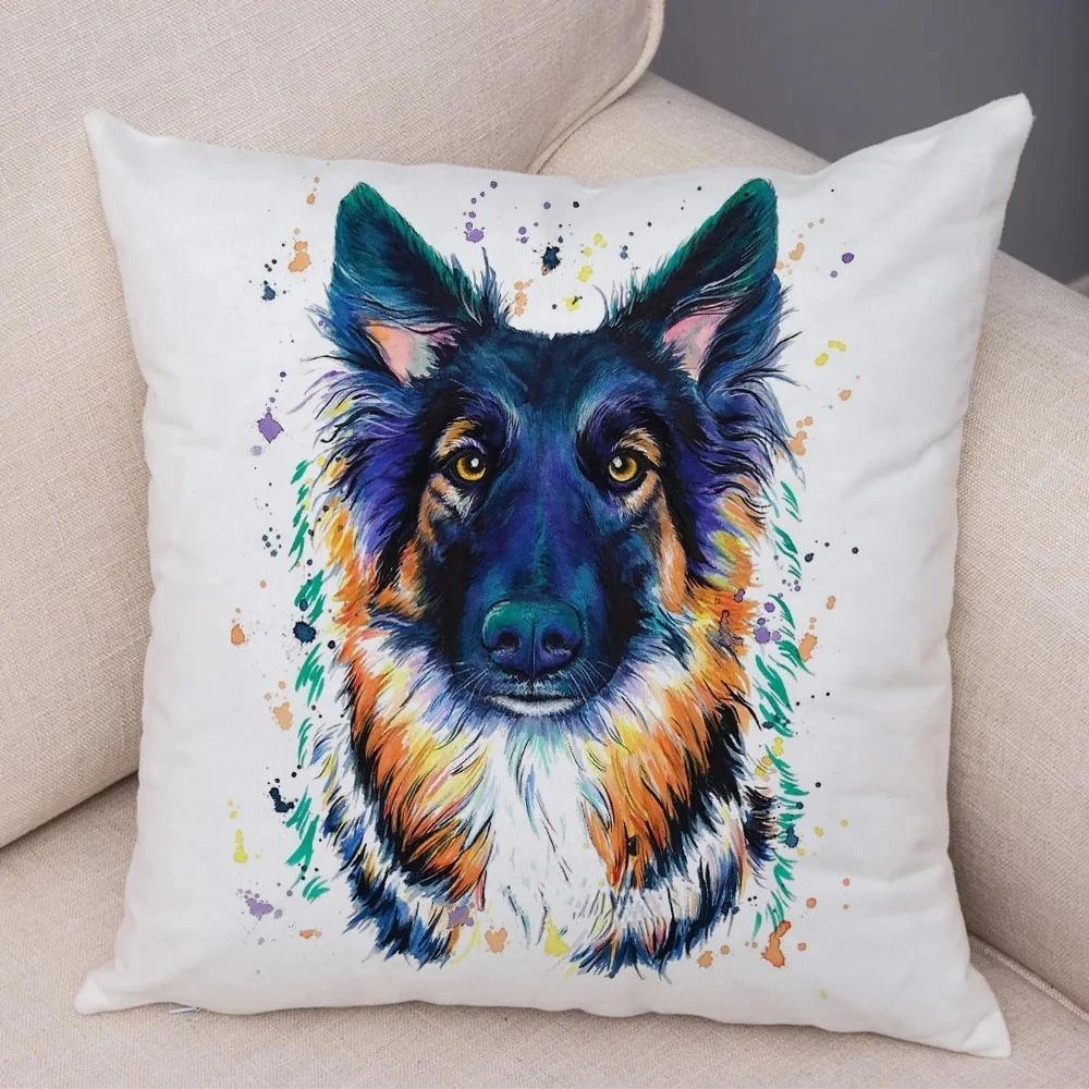 Милая акварельная наволочка с рисунком собаки для украшения автомобиля, офиса, гостиной, дивана, дома