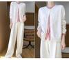 Women's Round Neck Wool Cardigan Sweater – Faux Two-Piece, Loose Slimming Fit, Casual Autumn/Winter Layer.