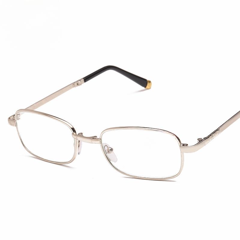Folding Reading Glasses Lightweight Crystal Glass Lens Metal Frame Square Full Frame Men Women Presbyopic Eyeglasses