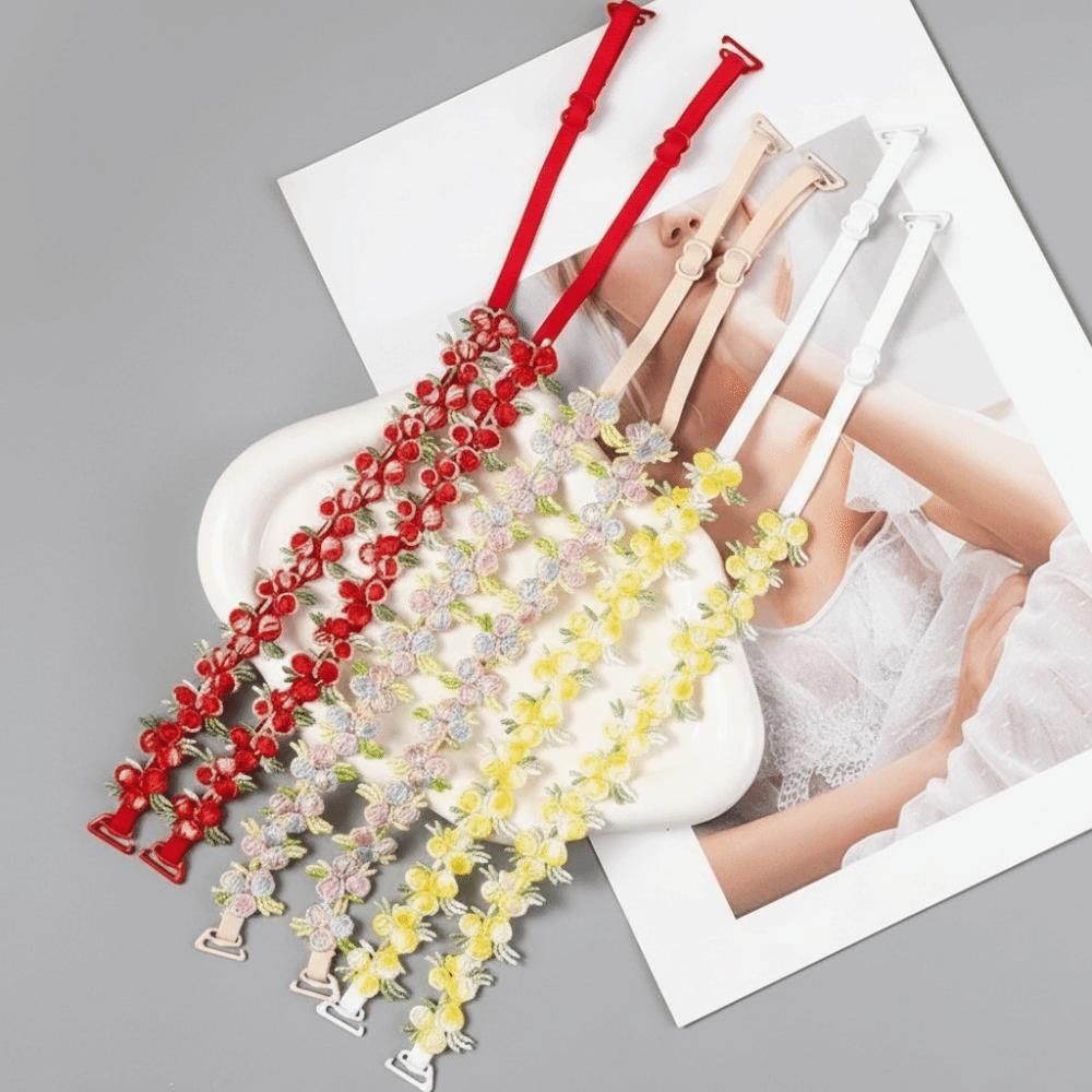 Anti-slip Floral Bra Straps Elastic Lingerie Strap Belt Floral Shoulder Belts  Wedding Party Dress