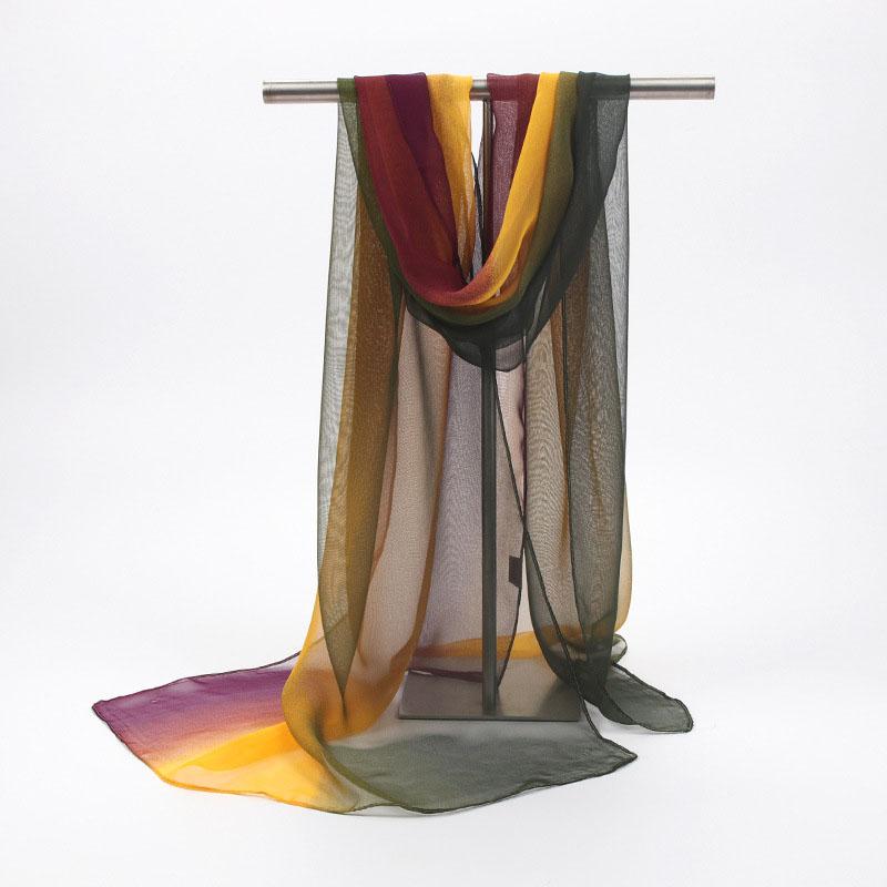 Silk Scarf For Women In Summer Fashionable Shawl Thin And Versatile Spring And Autumn Sand Scarf Long Chiffon Small Strip Scarf