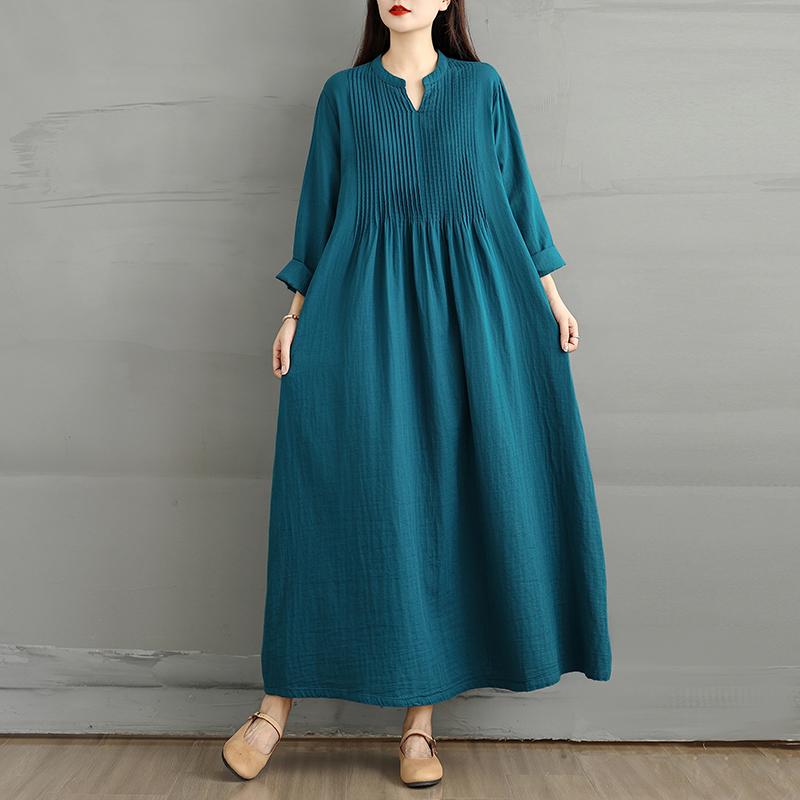 DIMANAF 2025 Women Plus Size Autumn Long Dress Loose Casual Oversize Long Sleeve Maxi Vintage Dress Cotton