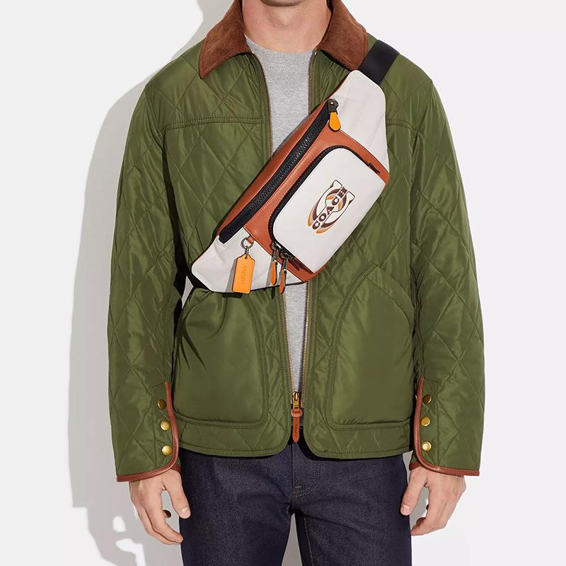 New COACH Calfskin Sling Bag, Fanny Pack Tubas Men's Chalk White & Sunset Red CE552-QBV1T