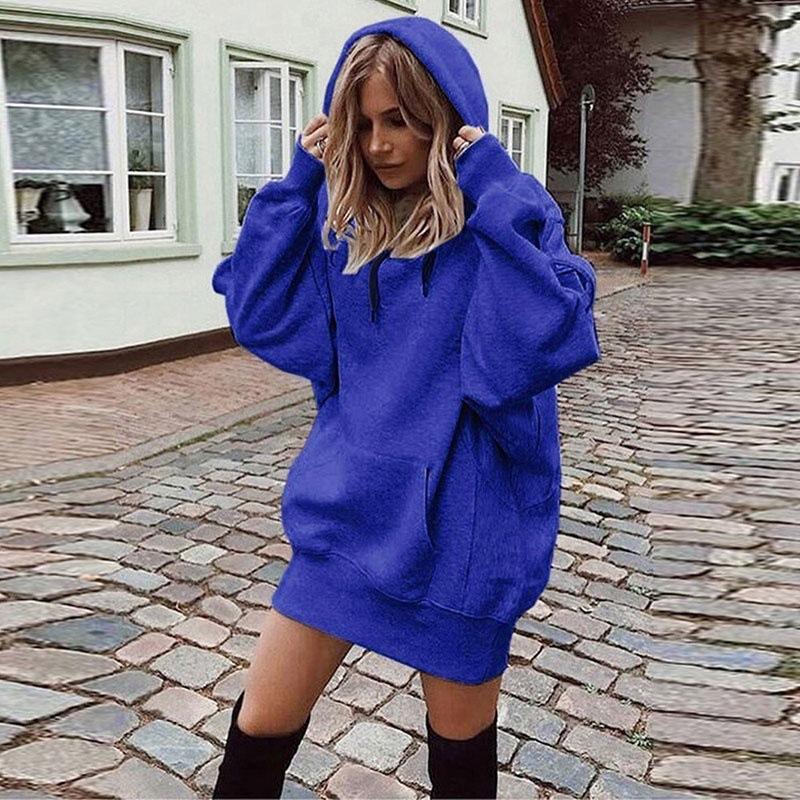 Fashion Trend Ladies Solid Color Loose Long Sleeve Thickened Hoodie Woman
