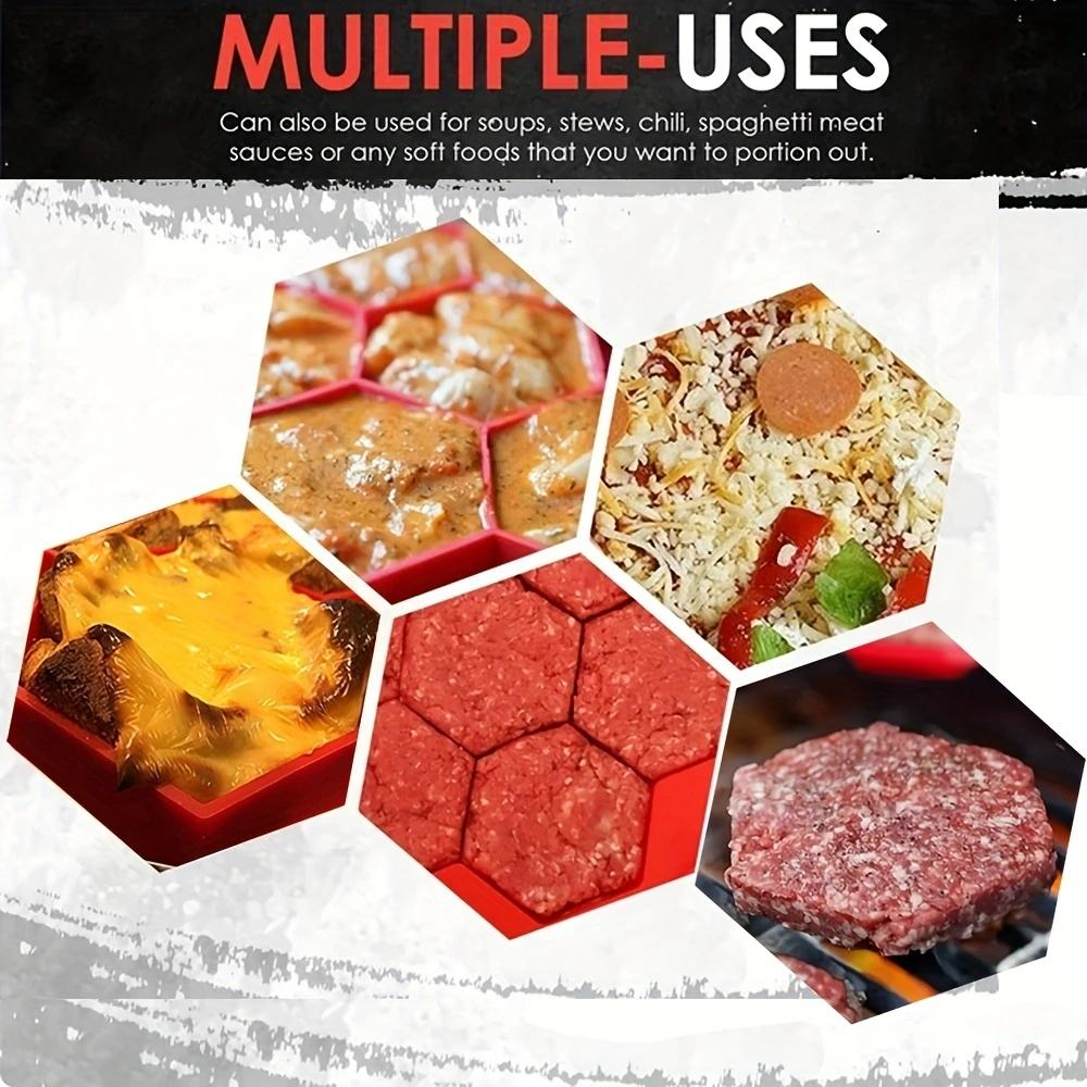 7 In 1 Hamburger Silicone Mold Silicone Burger Press Food Storer Hexagonal Hamburger Patty Maker Press Meat Slider Shape Trays