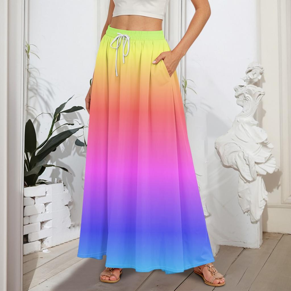 Women's Flowy Flared Ruffle Hem A Line Maxi Skirts Elastic Waist Elegant Tiered Layer Boho Long Skirts