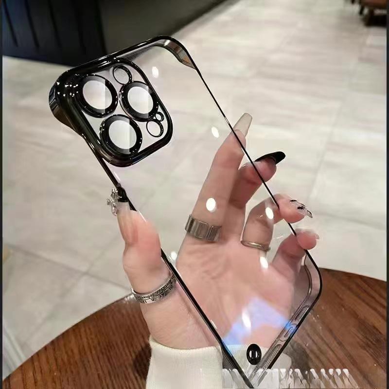 Подходит для iPhone15Pro Безрамочный Гальванический Чехол для Мобильного Телефона Apple 14 Прозрачный Ультратонкий 13 Защитный Чехол с Пленкой для Объектива