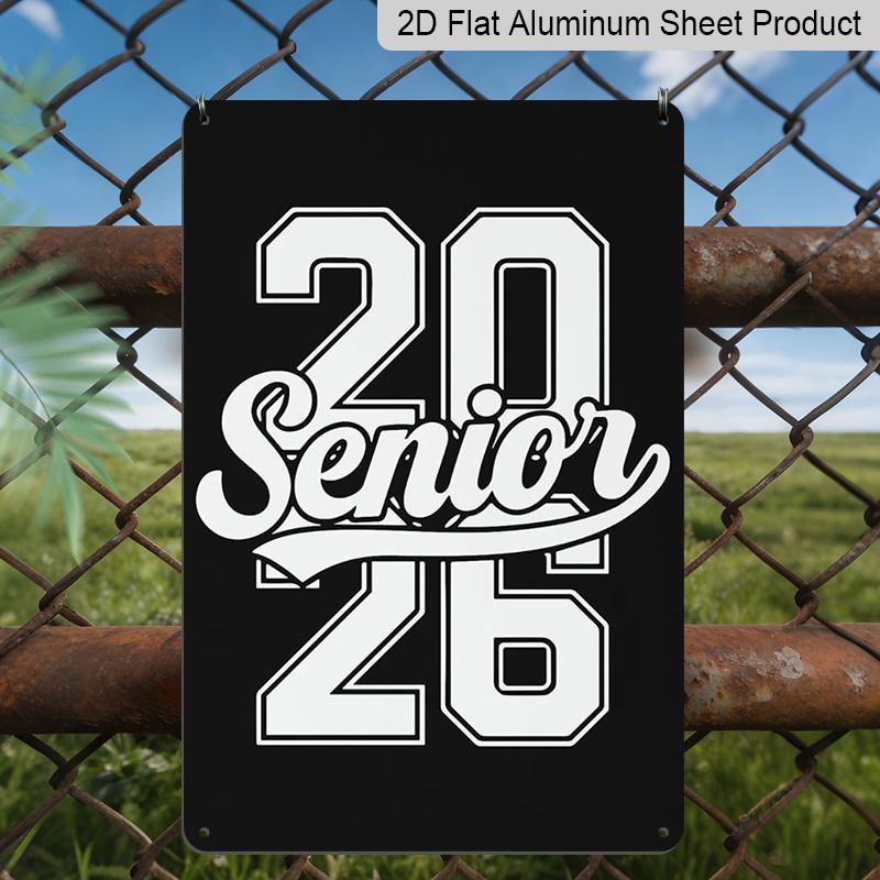 2D Flat, 1pc "Senior 2026" Aluminium Sign - 8"x12" Black & White Varsity Style Senior Decor, Perfect for 2026 Graduation Gifts & Classroom Wall Art