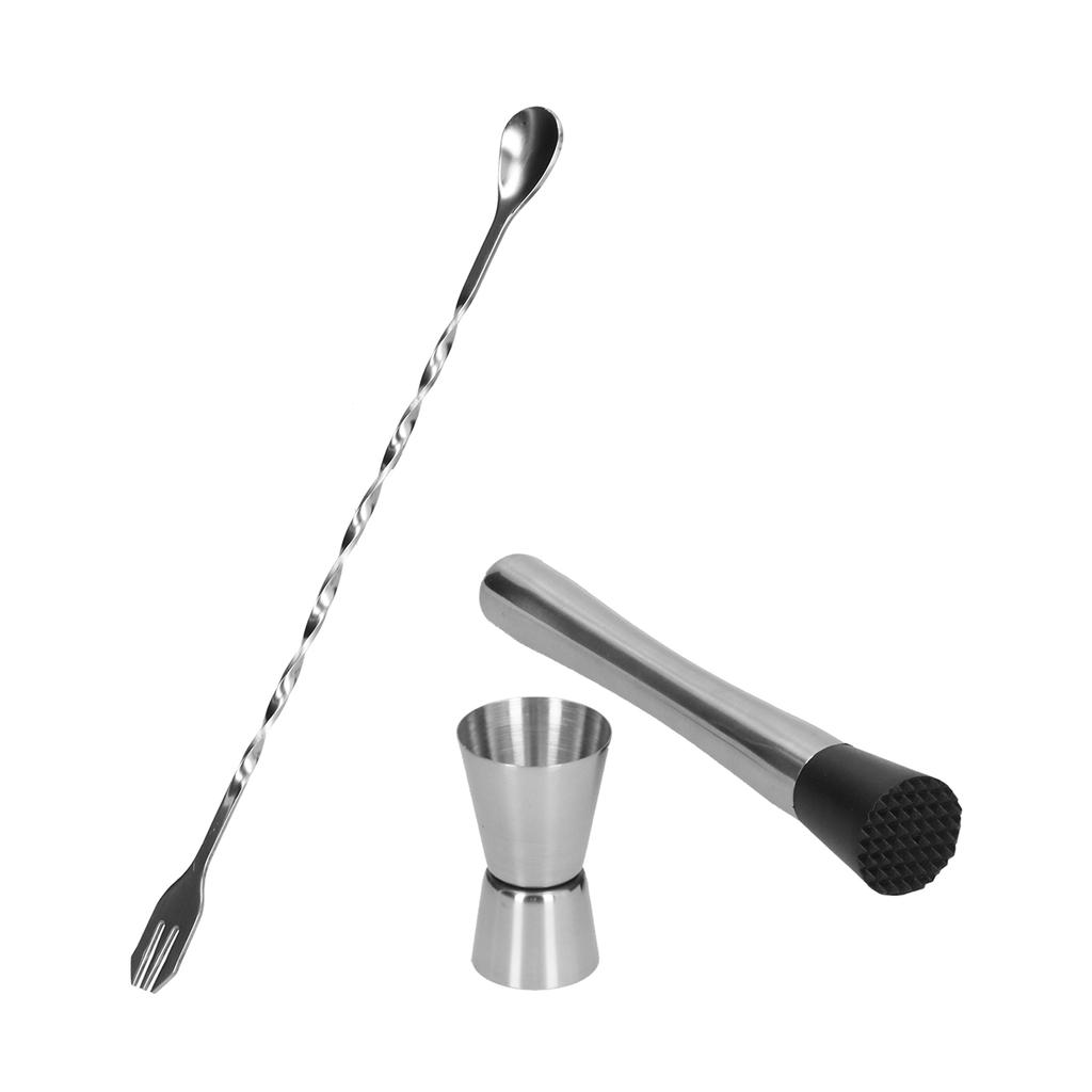Stainless Steel Cocktail Jigger Muddler Stirring Spoon Set Bar Bartender Accessory