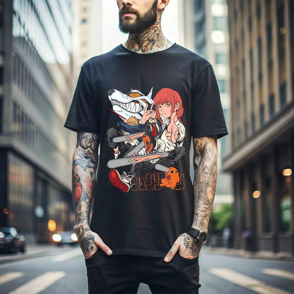 100% хлопок ТОПЫ УНИСЕКС ФУТБОЛКИ МУЖСКИЕ ЖЕНСКИЕ Футболка Человек-бензопила Дэндзи и Макима Футболка Аниме Манга Футболка Почита 532