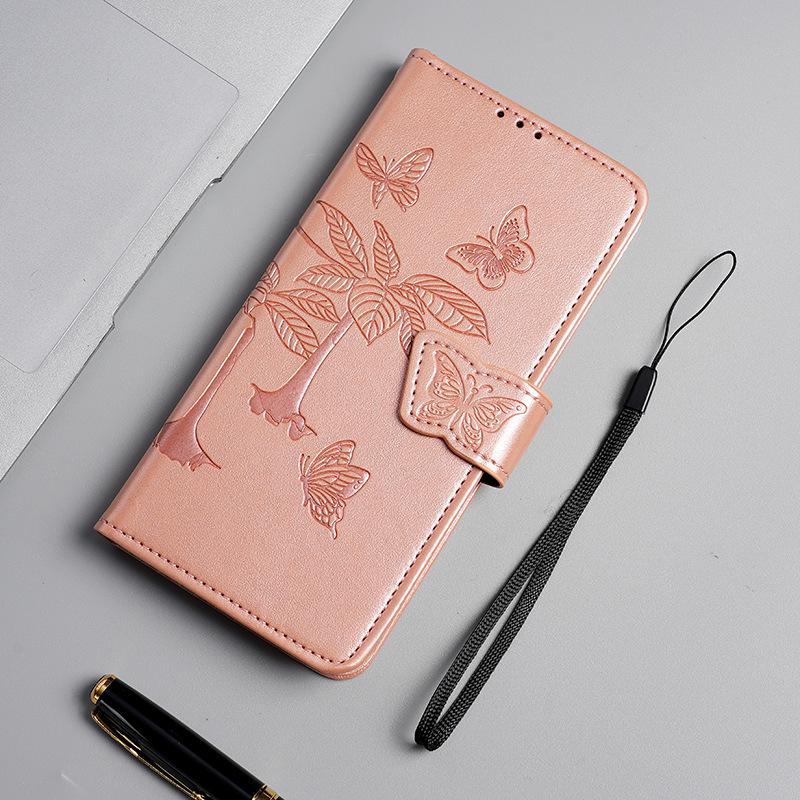 Чехол-книжка из кожи с тиснением «Бабочка» для ZTE Blade A54